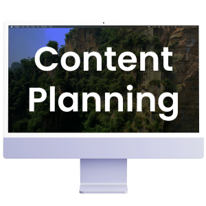 Computer screen displaying 'Content Planning' over a scenic background, highlighting strategy and organisation